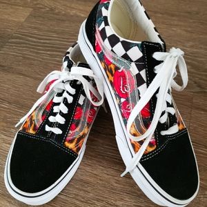 Vans old skool cheetah, checkers, and rose print.